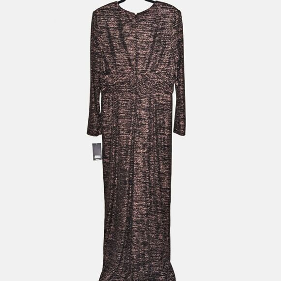 Aidan Mattox Copper V-Neck Gown with Waistband Maxi Dress Long Sleeves - Picture 4 of 11